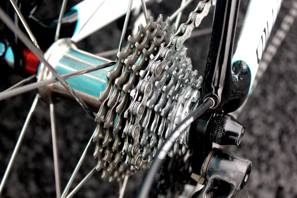 Eine Campagnolo Super Record 11-Kassette an Scarponis Bike. 