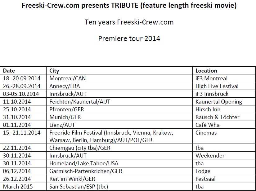 TRIBUTE premiere tour 2014 official