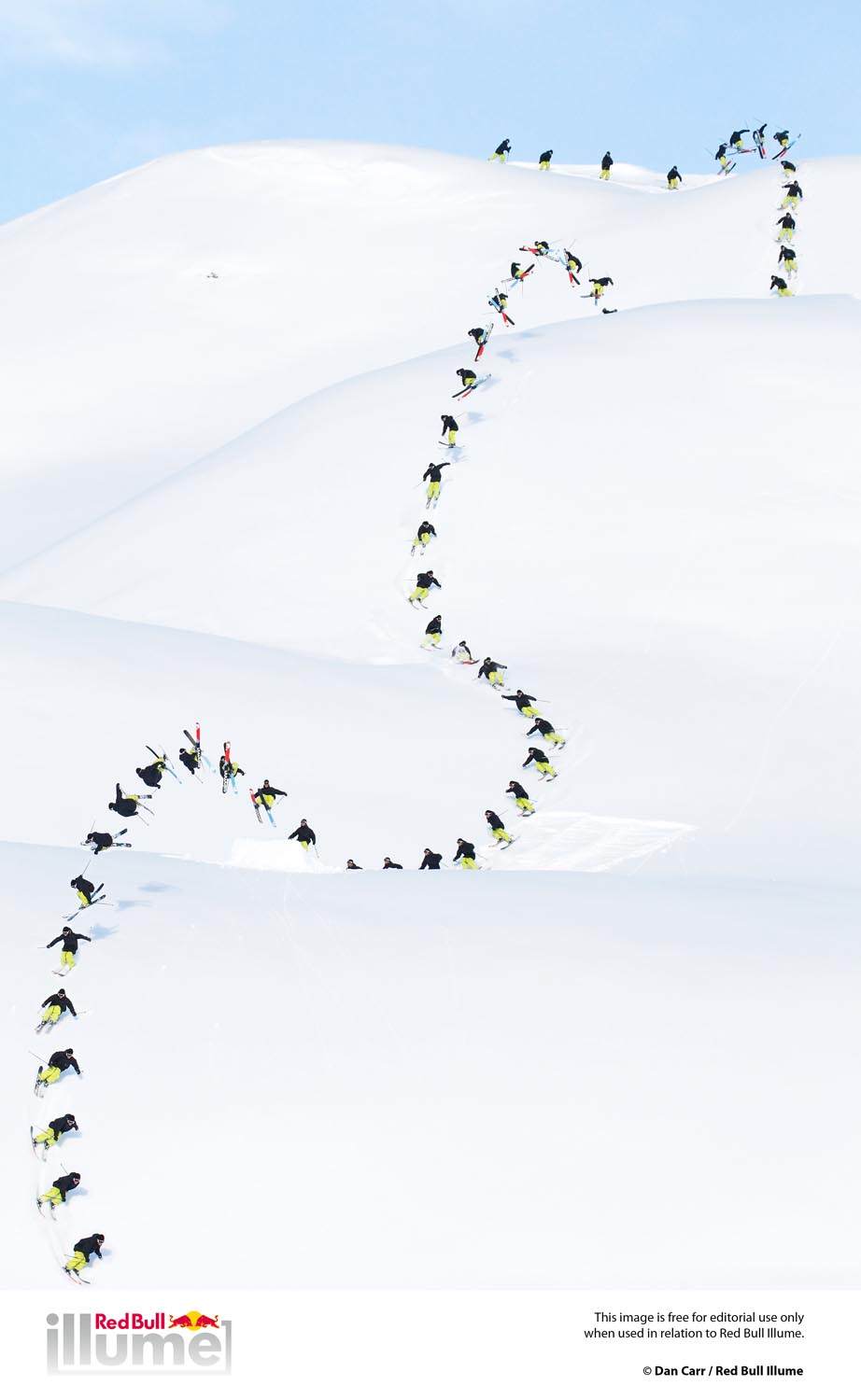 A sequence of Sammy Carlson hitting three backcountry jumps in a row during a Poorboyz Productions filming session at Pemberton Icecap,Whistler British Columbia,Canada. March 23, 2011.  Photo: Dan Carr