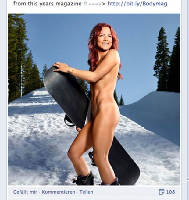 Elena Hight nackt in der Halfpipe… Quelle: www.facebook.com/ElenaHightSnowboarder