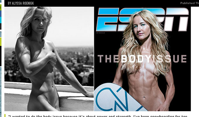 Gretchen Bleiler auf dem Cover der ESPN Body issue 2011 Quelle: http://xgames.espn.go.com/snowboarding/article/7060235/louie-vito-gretchen-bleiler-steph-gilmore-featured-espn-magazine-body-issue