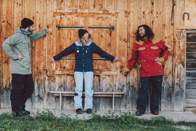 Billabong, left to right: Slice X Pro jacket - 20,000mm/20,000g - £196 | Cab pants - 10,000mm/10,000g - £121 | Callaghan jacket - 10,000mm/10,000g - £181 | Mercy bib - 20,000mm/20,000g - £188 | Bode jacket - 20,000mm/20,000g - £248 | Merrill bib - 15,000mm/15,000g - £203