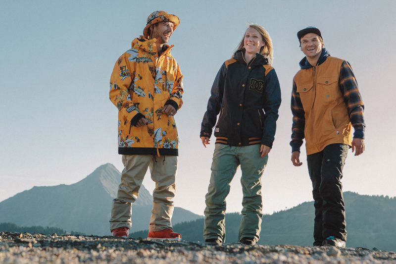 DC, Left to right: Ripley jacket - 10,000mm/10,000g - £150 | Ollie pants - 15,000mm/15,000g - £110 | DCLA SE jacket - 10,000mm/10,000g - £185 | Ace pants - 10,000mm/10,000g - £120 | Provoke jacket – Exotex DWR - £90 | Relay pants - 15,000mm/15,000g - £135