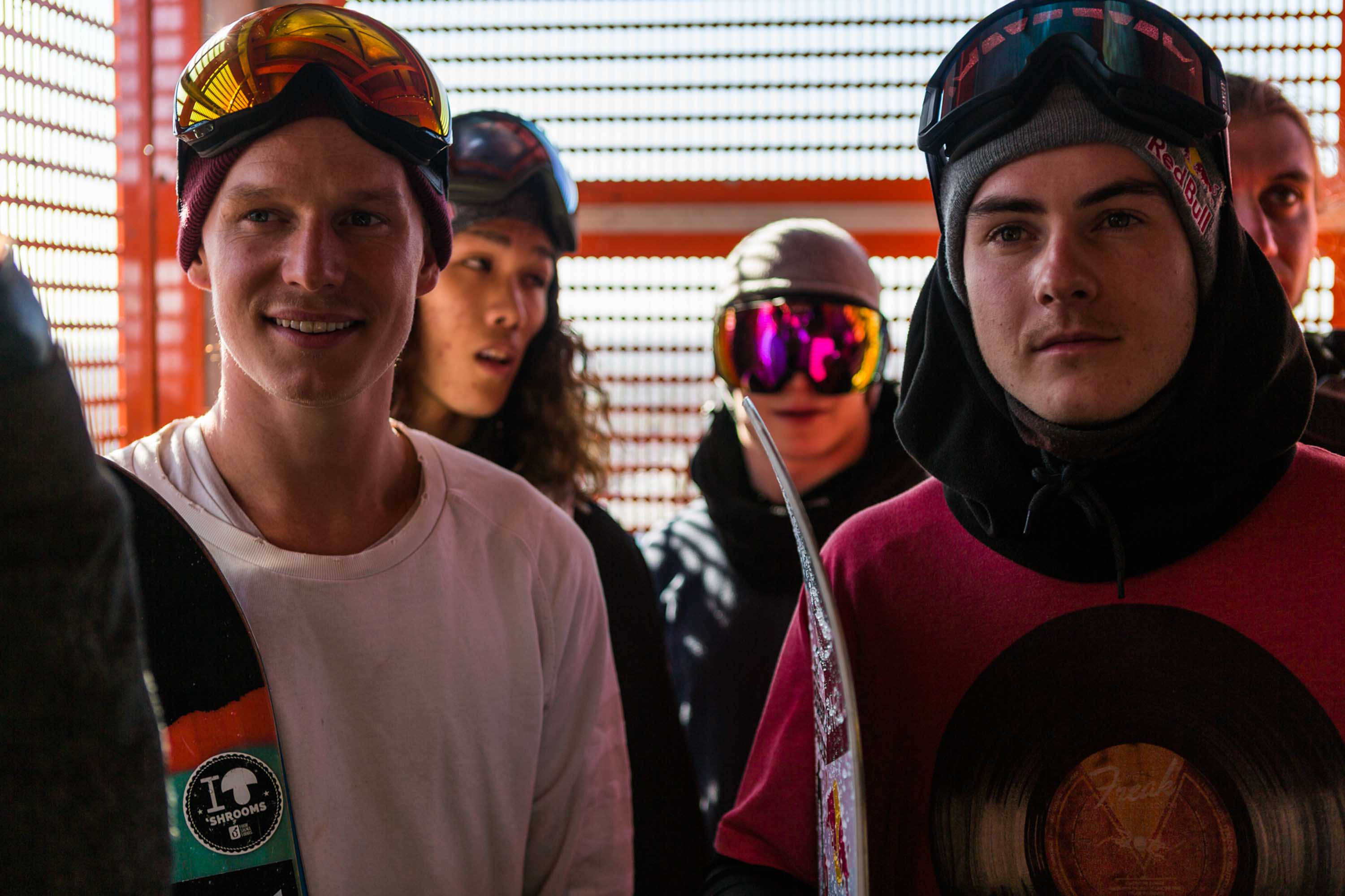 Riders take the elevator to the top of the ramp at Air + Style, held at EXPO Park at the Coliseum in Los Angeles, CA, USA on 20 February, 2016.