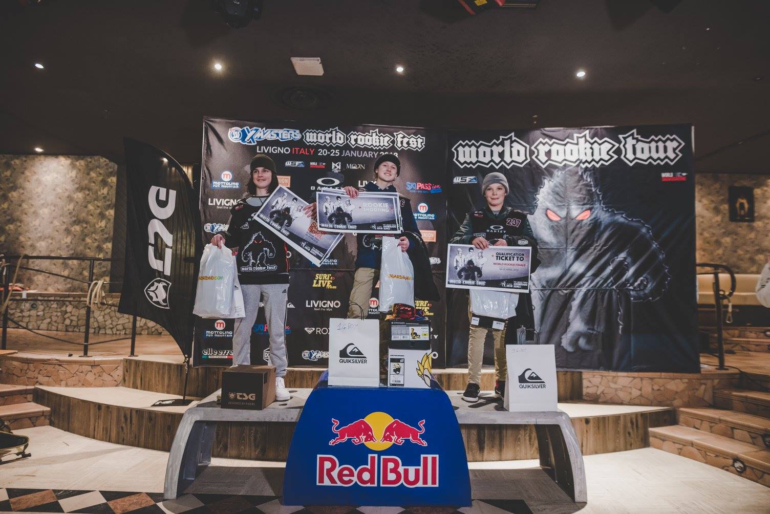 Podium Grom Boys: 1. William Mathisen (SWE) 2. Alessandro Lotorto (SUI) 3. Lukas Frischhut (AUT)