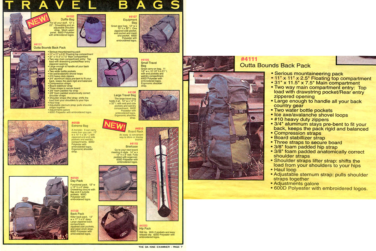 Der Dakine Outta Bounds Back Pack war der erste ernsthafte Snowboard Rucksack in 1994.