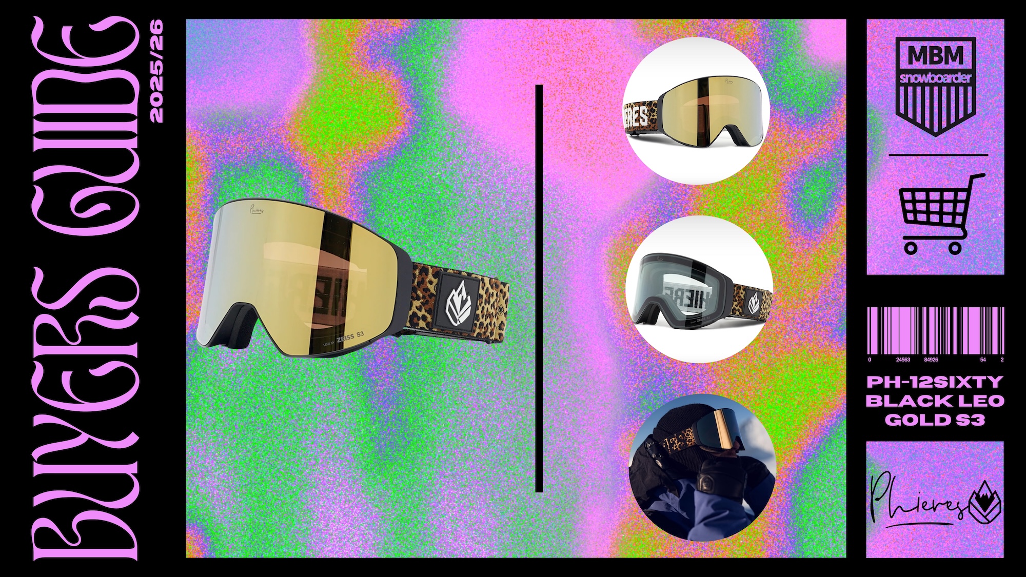 Phieres PH-12sixty | Black Leo Gold S3 Snowboard-Brille