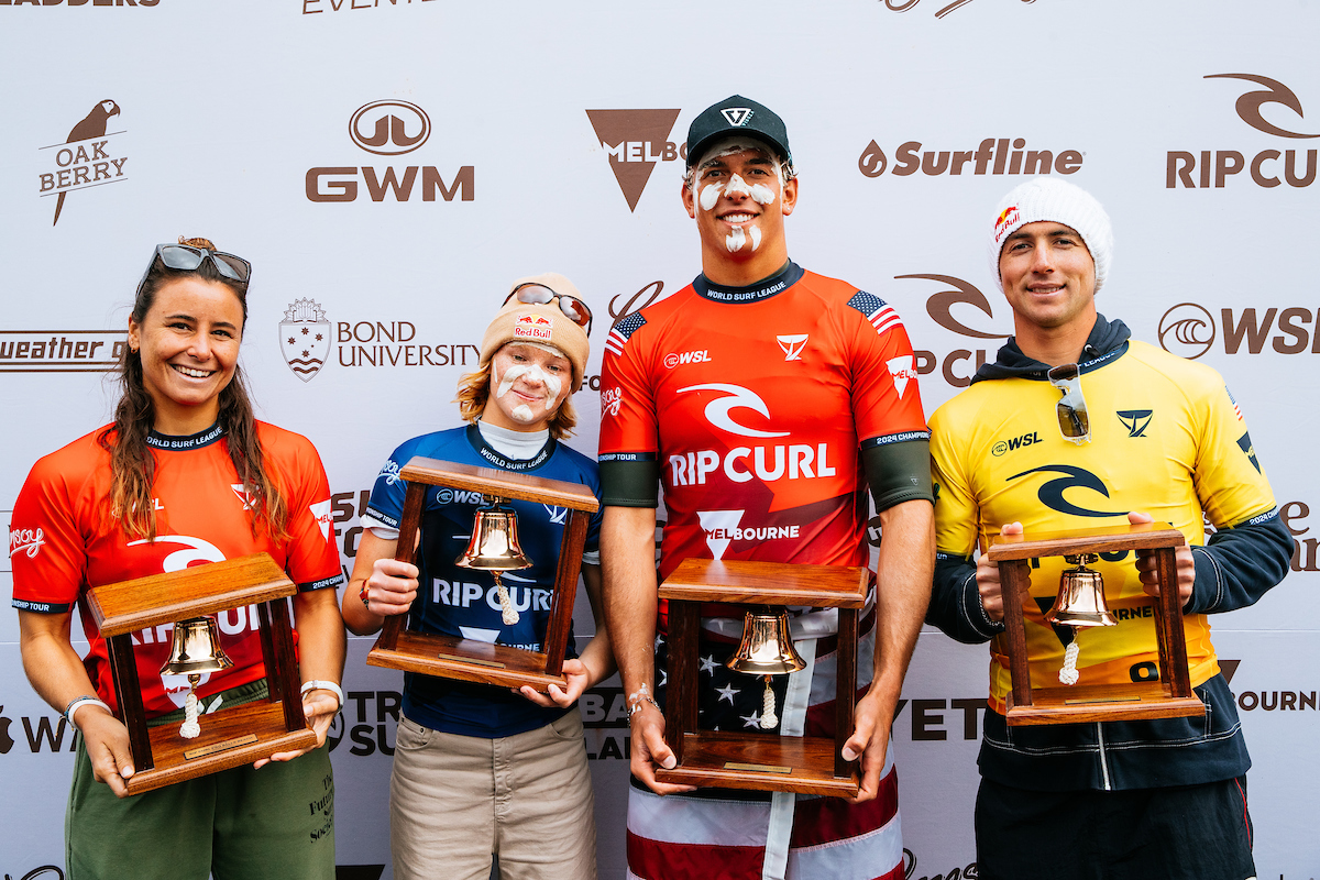 Johanne Defay, Caitlin Simmers, Cole Houshmand, Griffin Colapinto_24Bells_A50I2600_Aaron Hughes WSL Bells Beach 2024