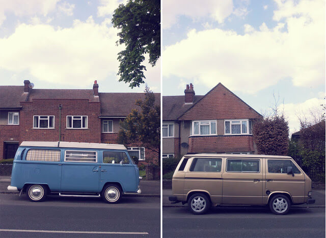 Two Campervans in British Suburbia