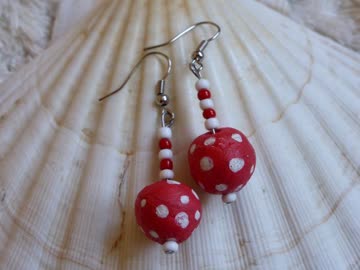 Exsila Artikel: süsse kugelohrringe rot pilz fliegenpilz polka dot weiss rot getupft