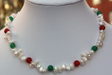 Perlenkette Halskette Collier mit Achat Schmuck barock N43 x