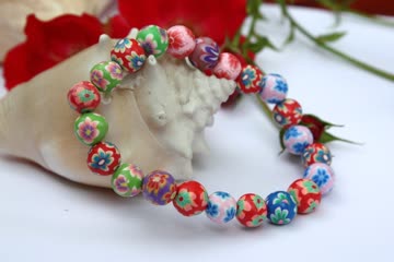 Armband Tibet Silber Perlen Blumen Fimo x