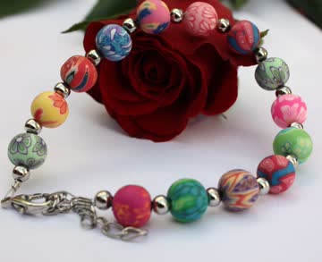 Armband Tibet Silber Perlen Blumen Fimo x
