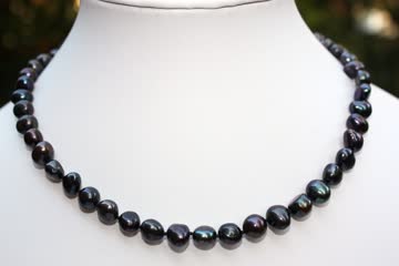Perlenkette Halskette Collier barock schwarz 45cm BR2S x