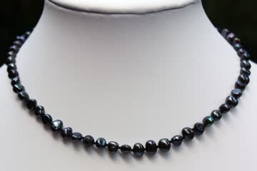 Perlenkette Halskette Collier Barock schwarz 41cm BR1S x