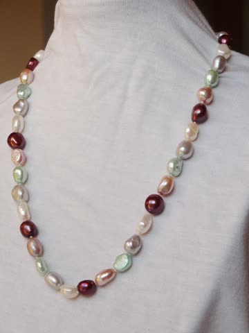 Perlenkette Halskette Collier Schmuck barock N39 x