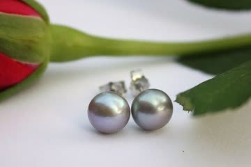 Exsila Artikel: Perlen Ohrstecker 9mm Grau 925 Silber Schmuck x