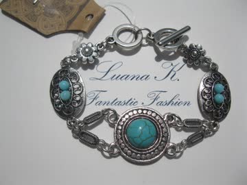 Exsila Artikel: Hübsches Armband mit ovalen und runden Steinen aus Tibetsilber *NEU* 