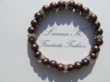 Exsila Artikel: Perlenarmband dunkel mit Strass *NEU* 