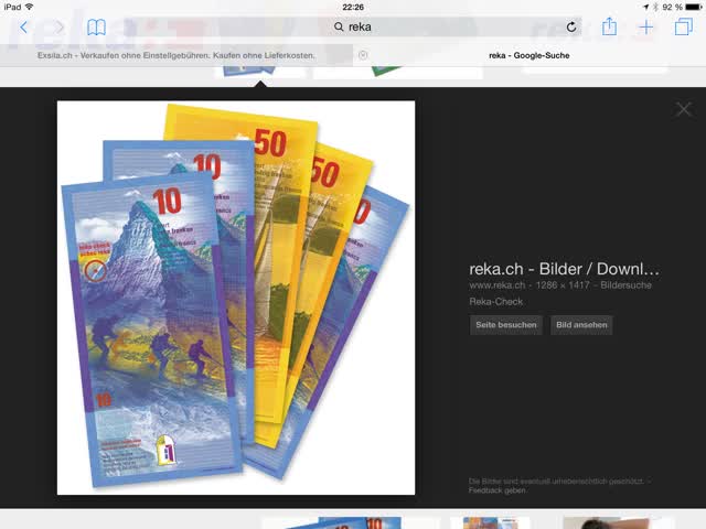 Exsila Artikel: Reka-Checks in Wert von CHF 1'000.00