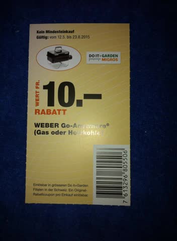 10.- rabatt weber go-anywhere gas oder holzkohle