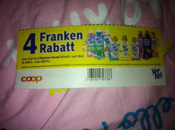 4 franken rabatt beim kauf von 2 flaschen vernel 750ml/1l nach wahl