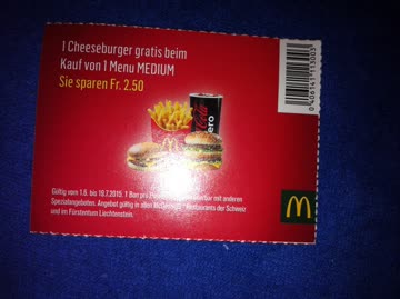 1 cheesburger gratis beim kauf von 1 menu medium