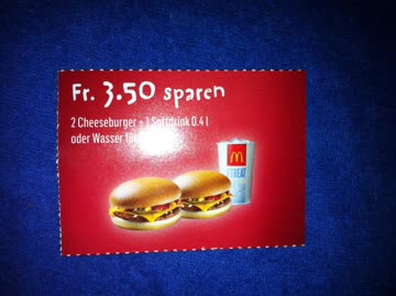 2 cheesburger + 1 softdrink 0.4l oder wasser für 5.-