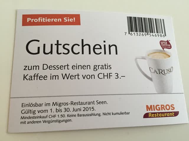 Exsila Artikel: Kaffee Gutschein Migros