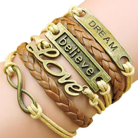 Infinity Armband Kunstleder Love Believe Dream 