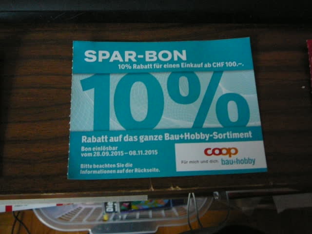 Exsila Artikel: spar-bon 10% rabatt auf das ganze bau+hoby sortiment für einen einkauf ab 100.-