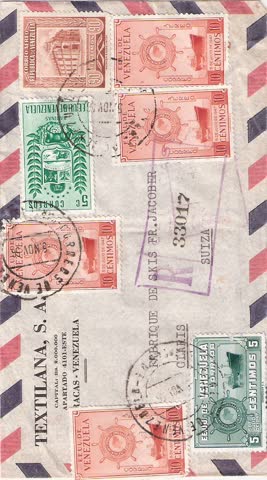 Exsila Artikel: Briefumschlag Venezuela diverse Marken 1956