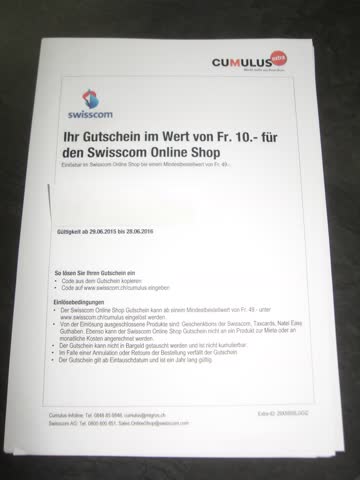 Exsila Artikel: Gutschein Fr. 10.-- Swisscom Online Shop