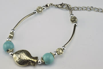 Exsila Artikel: Armband 16 – 20cm mit Fisch-Beads und türkisen Perlen