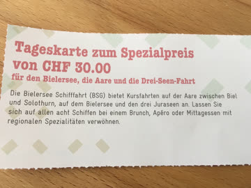 Exsila Artikel: Bon Tageskarten zum Spezialpreis für Bielersee, Aare + 3Seen