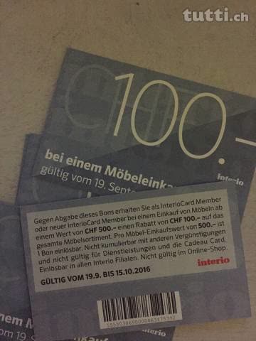 Exsila Artikel: Interio 100.- Rabatt ab Möbeleinkauf von 500.-