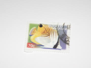 Exsila Artikel: Internationale Briefmarke gestempelt, gelb, weisser Fisch