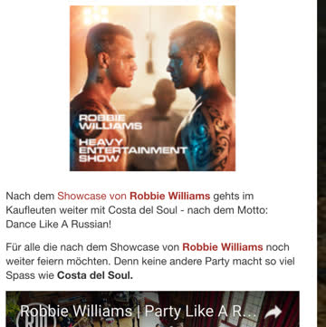 Exsila Artikel: Robbie Williams Aftershow Party