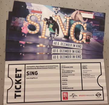 Exsila Artikel: 4 Tickets für Film 'SING' am 27.11.2016 > KITAG Emmenbrücke