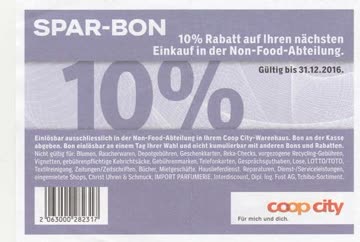 Exsila Artikel: 10% bei COOP CITY (bis 31.12.16, Non-Food). Blitzversand!