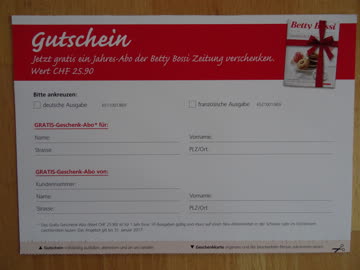 Exsila Artikel: Betty Bossi - 1 Jahres-Abo 2017 der Betty Bossi Zeitung