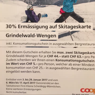 Exsila Artikel: 30% Ermässigung auf Skitageskarte Grindelwald Wengen