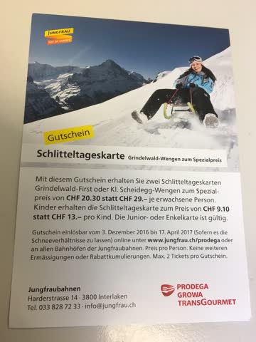 Exsila Artikel: Schlitteltageskarte Grindelwald-Wengen, Rabatt 2 Pers.