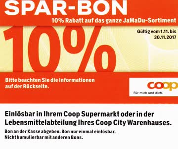 Coop Spar-Bon 10% auf das ganze Jamadu Sortiment