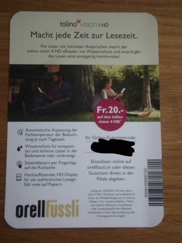 Exsila Artikel: Gutschein Fr. 20.-- für Tolino vision 4 HD