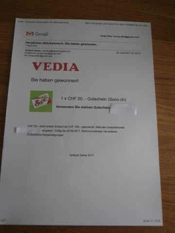 1 x CHF 20.-- Gutschein (Sooo.ch)