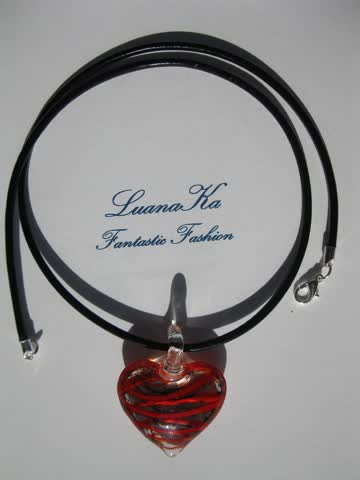 Exsila Artikel: Lederkette mit Glasanhänger *NEU*