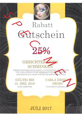 Gesichterschminken Gutschein (Rabatt) für 1 Person