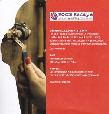 Exsila Artikel: Room Escape Basel Gutschein 50% Rabatt gültig bis 31.12.2017