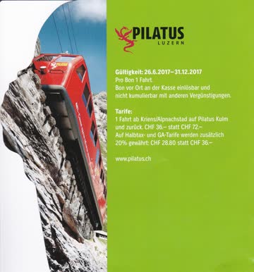 Exsila Artikel: Pilatus Luzern Gutschein 50% Rabatt gültig bis 31.12.2017